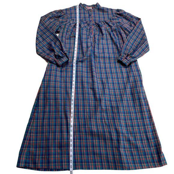 Vintage Lanz Originals Plaid Prairie Core Mandarin Collar Nightgown Sz 14 FLAWS - Picture 7 of 14